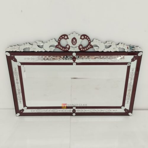 MG 080128 Venetian Mirror Lanscape Rectangle List Red size 140 cm x H 100 cm Luxury Handmade Indonesia – Luxury venetian mirror hand-etched glass with ornate frame handcrafted in Indonesia