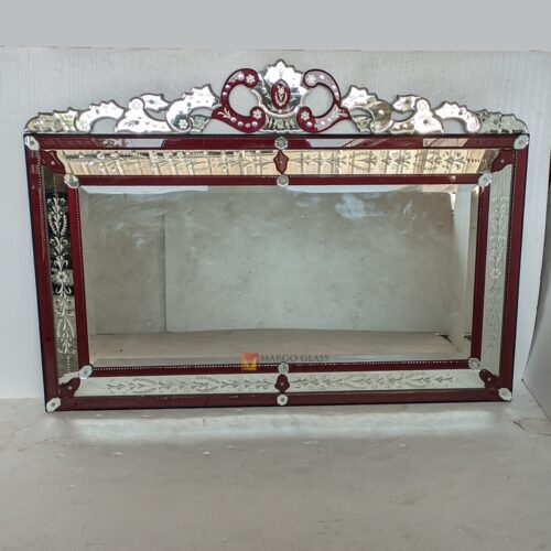 MG 080128 Venetian Mirror Lanscape Rectangle List Red size 140 cm x H 100 cm Premium Handmade Indonesia – Premium venetian mirror hand-etched glass with ornate frame handcrafted in Indonesia
