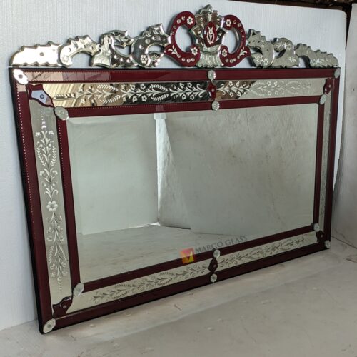 MG 080128 Venetian Mirror Lanscape Rectangle List Red size 140 cm x H 100 cm Elegant Handmade Indonesia – Elegant venetian mirror hand-etched glass with ornate frame handcrafted in Indonesia
