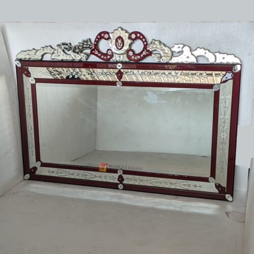 MG 080128 Venetian Mirror Lanscape Rectangle List Red size 140 cm x H 100 cm Artisan Handmade Indonesia – Artisan venetian mirror hand-etched glass with ornate frame handcrafted in Indonesia