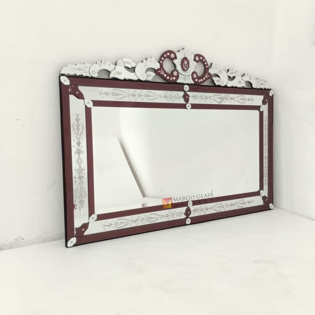 MG 080128 Venetian Mirror Lanscape Rectangle List Red size 140 cm x H 100 cm Handcrafted Handmade Indonesia – Handcrafted venetian mirror hand-etched glass with ornate frame handcrafted in Indonesia