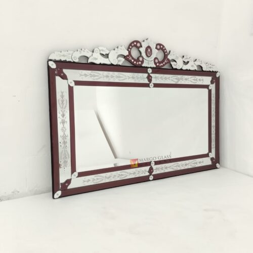 MG 080128 Venetian Mirror Lanscape Rectangle List Red size 140 cm x H 100 cm Handcrafted Handmade Indonesia – Handcrafted venetian mirror hand-etched glass with ornate frame handcrafted in Indonesia