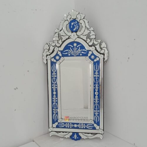 MG 080132 venetian mirror edge blue frame 120 x 60 Artisan Handmade Indonesia – Artisan venetian mirror hand-etched glass with ornate frame handcrafted in Indonesia