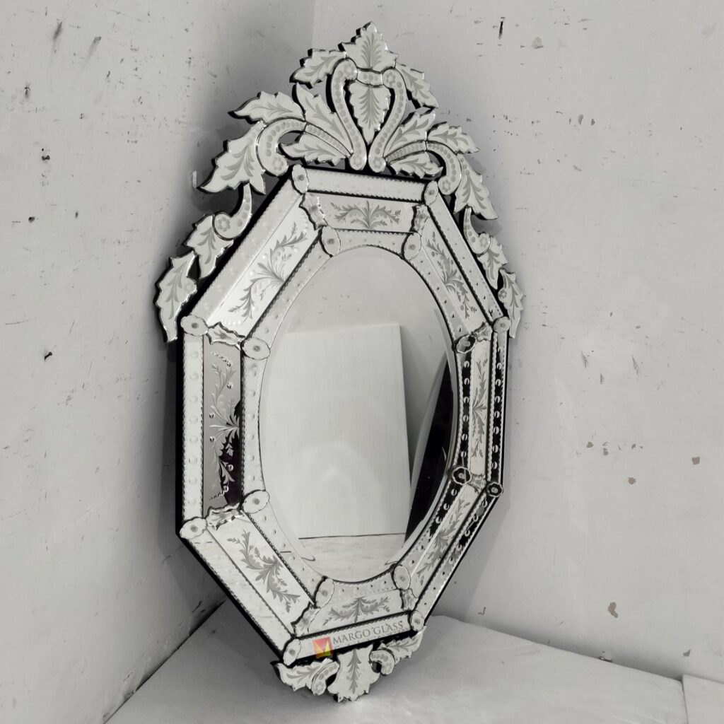 MG 080134 Venetian Mirror Octagonal 145 x 90 cm Handcrafted Handmade Indonesia – Handcrafted venetian mirror hand-etched glass with ornate frame handcrafted in Indonesia