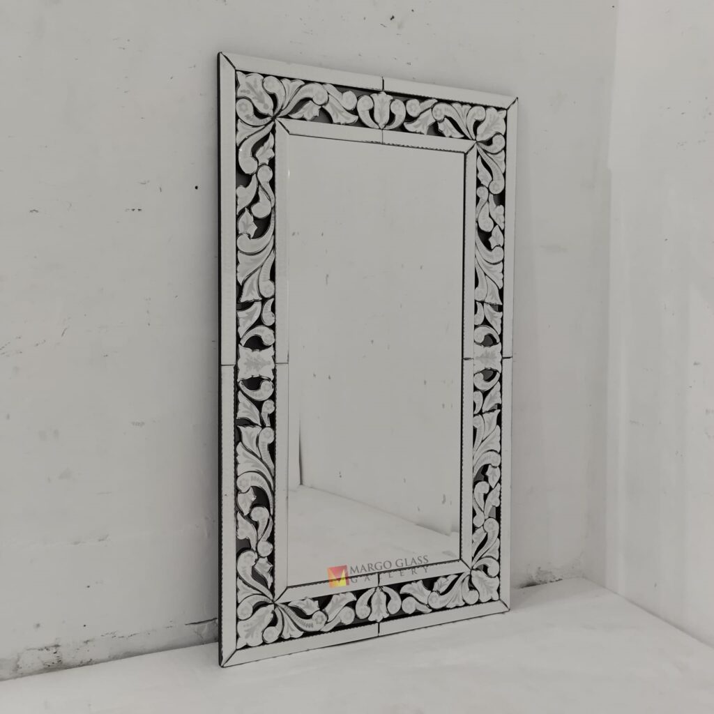 MG 080135 Venetian Mirror Rectangle 120 x 70 cm Elegant Handmade Indonesia – Artisan venetian mirror hand-etched glass with ornate frame handcrafted in Indonesia