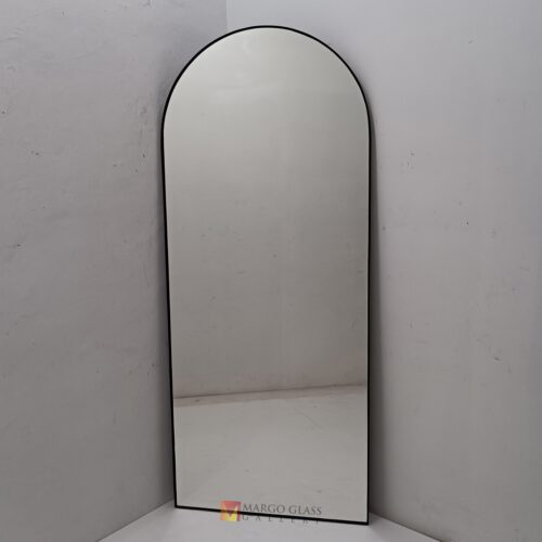 Curved Wall Mirror Metal Black Frame MG 400038