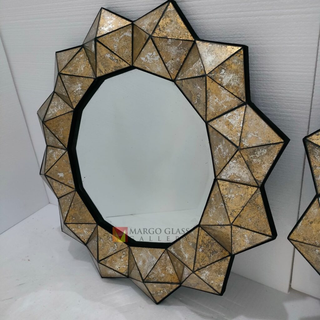 MG 018112 Diamond Gold Mirror 3D 100x100cm – Luxury decorative mirror mirror premium quality glass with ornate frame handcrafted in Indonesia