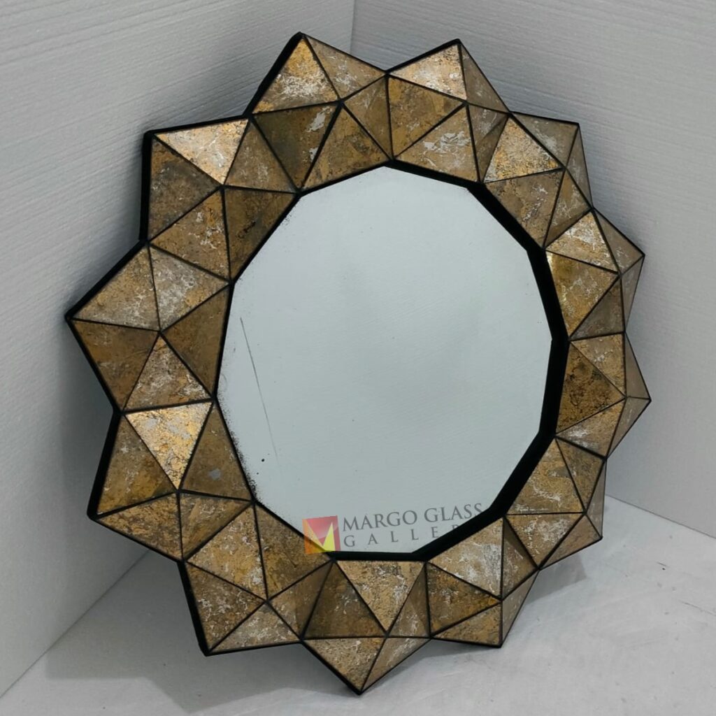 MG 018112 Diamond Gold Mirror 3D 100x100cm – Premium decorative mirror mirror premium quality glass with ornate frame handcrafted in Indonesia