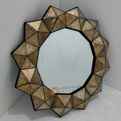 MG 018112 Diamond Gold Mirror 3D 100x100cm – Premium decorative mirror mirror premium quality glass with ornate frame handcrafted in Indonesia
