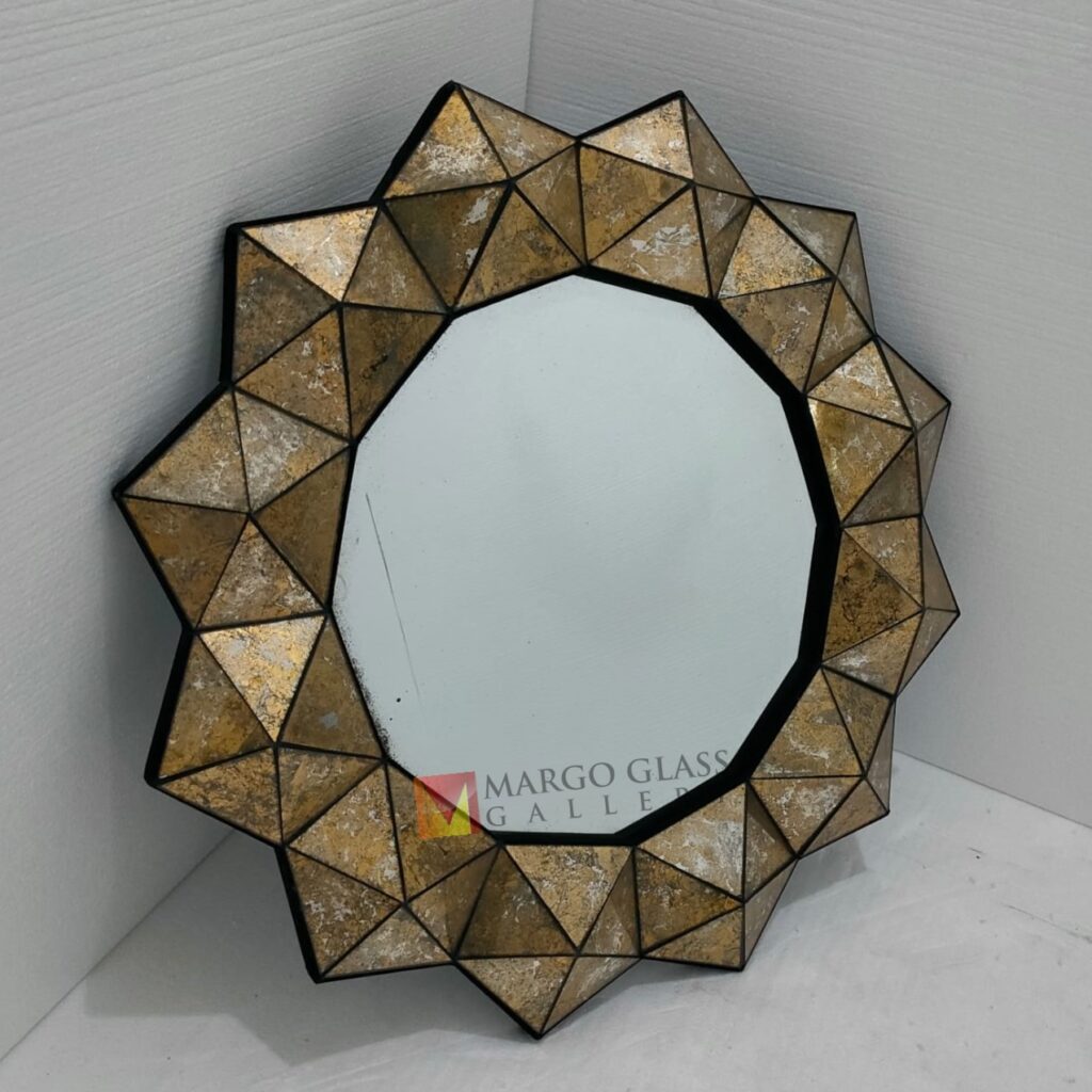 MG 018112 Diamond Gold Mirror 3D 100x100cm – Classic decorative mirror mirror premium quality glass with ornate frame handcrafted in Indonesia