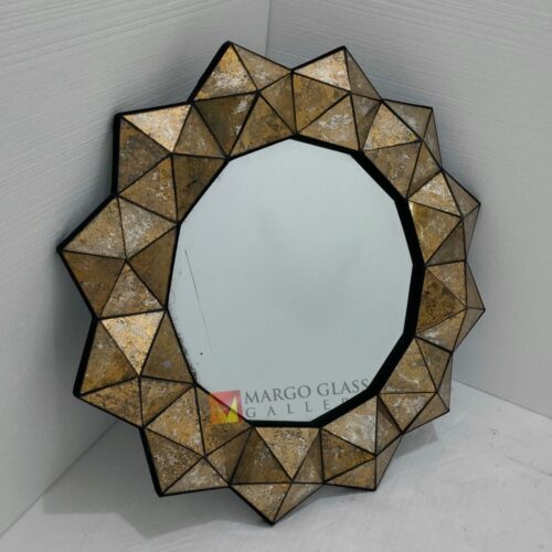 MG 018112 Diamond Gold Mirror 3D 100x100cm – Classic decorative mirror mirror premium quality glass with ornate frame handcrafted in Indonesia