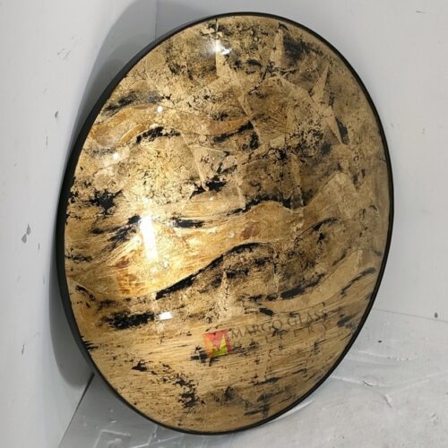 MG 018114 Eglomise Round Mirror Dia 80cm – Artisan eglomise mirror silver eglomise glass handcrafted in Indonesia