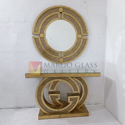 MG 018120 Round Eglomise Cristal gold 120×120 console wdh 140x40x901cm – Classic eglomise mirror silver eglomise glass handcrafted in Indonesia
