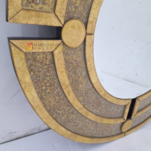 MG 018120 Round Eglomise Cristal gold 120×120 console wdh 140x40x901cm – Artisan eglomise mirror silver eglomise glass handcrafted in Indonesia