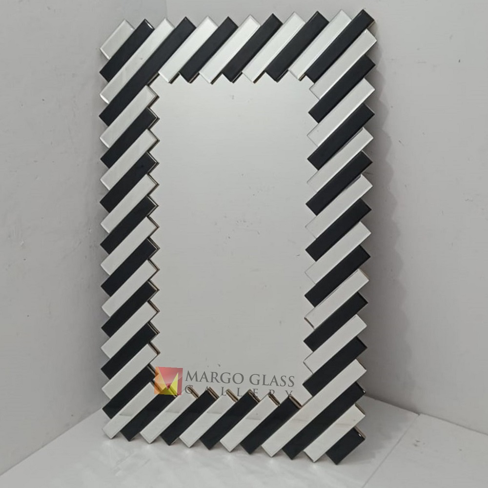 Rectangular Beveled Wall Mirror Black Silver MG 013089 