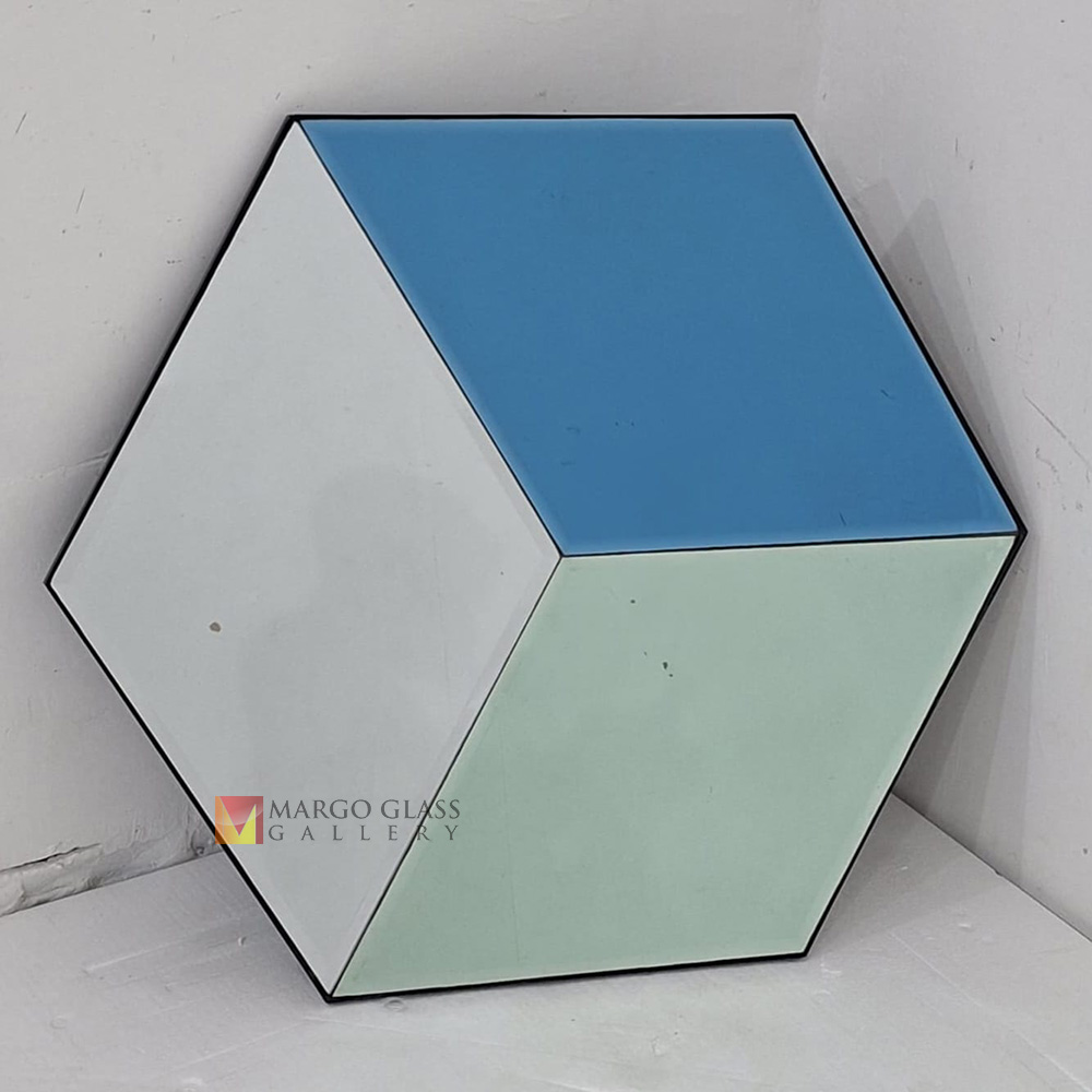 Cubes Wall Mirror Silver Blue Green MG 004896