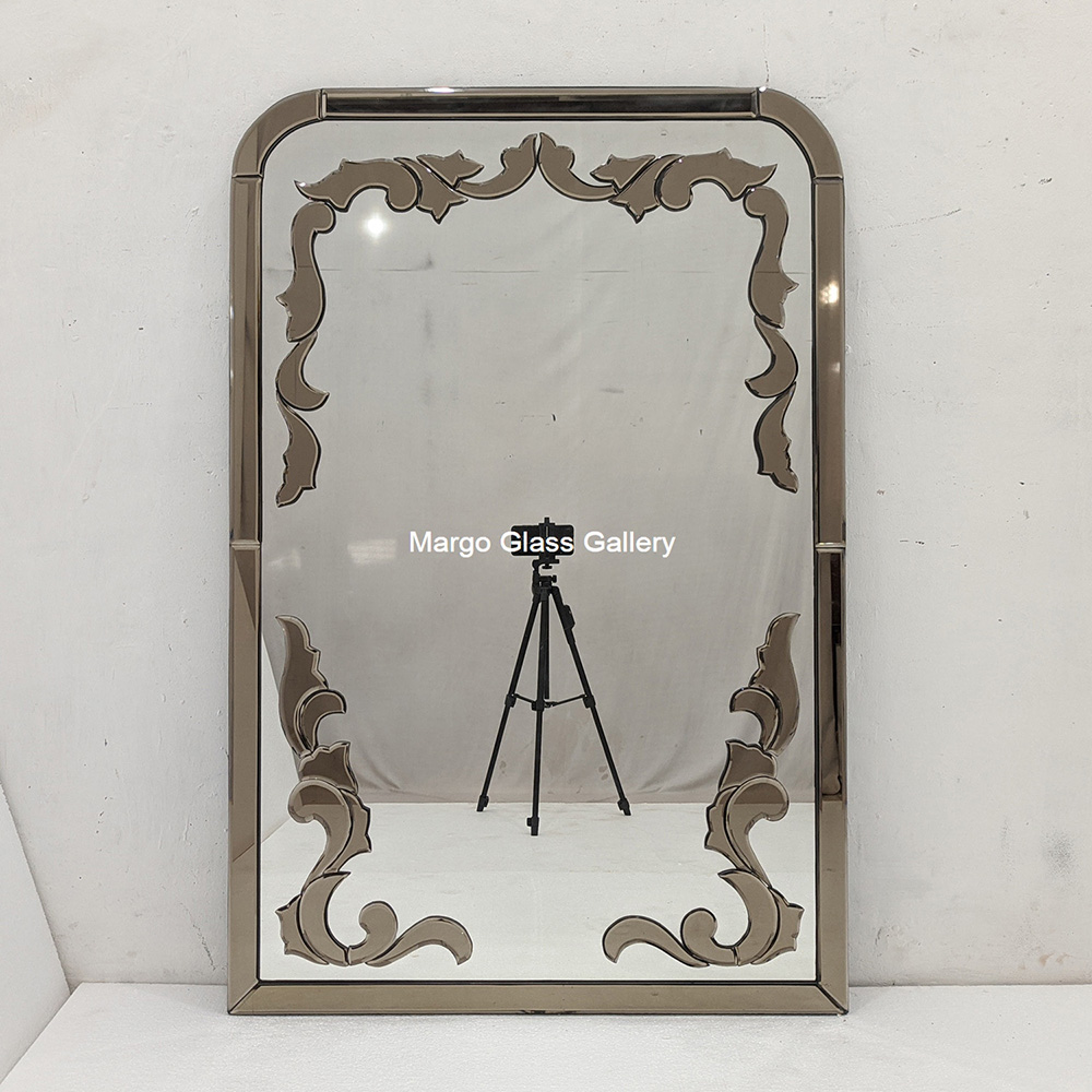 Inlay Brown Silver Rectangular Mirror MG 004744