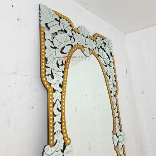 MG 080137 Venetian Mirror Long Full Length Silver 260x115cm – Artisan venetian mirror hand-etched glass with ornate frame handcrafted in Indonesia