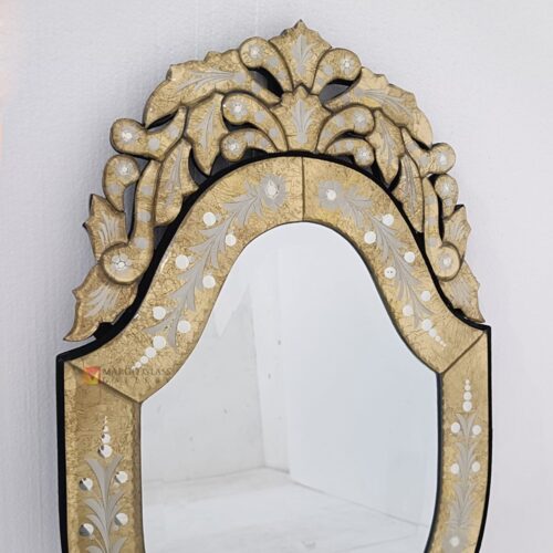MG 080145 Kishore Venetian Mirror Gold 72×40 cm – Classic venetian mirror hand-etched glass with ornate frame handcrafted in Indonesia