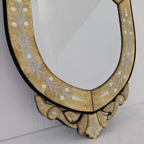 MG 080145 Kishore Venetian Mirror Gold 72×40 cm – Artisan venetian mirror hand-etched glass with ornate frame handcrafted in Indonesia