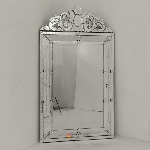 Large Venetian Mirror MG 080148 – Elegant large venetian mirror hand-etched glass with gold frame handcrafted in Indonesia
