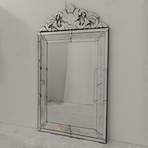 Large Venetian Mirror MG 080148 – Handcrafted large venetian mirror hand-etched glass with gold frame handcrafted in Indonesia