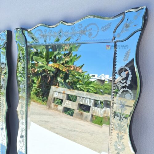 Venetian Mirror Rectangle MG 080150 – Luxury venetian mirror hand-etched glass with ornate frame handcrafted in Indonesia