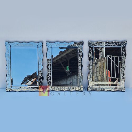 Venetian Mirror Rectangle MG 080150 – Artisan venetian mirror hand-etched glass with ornate frame handcrafted in Indonesia