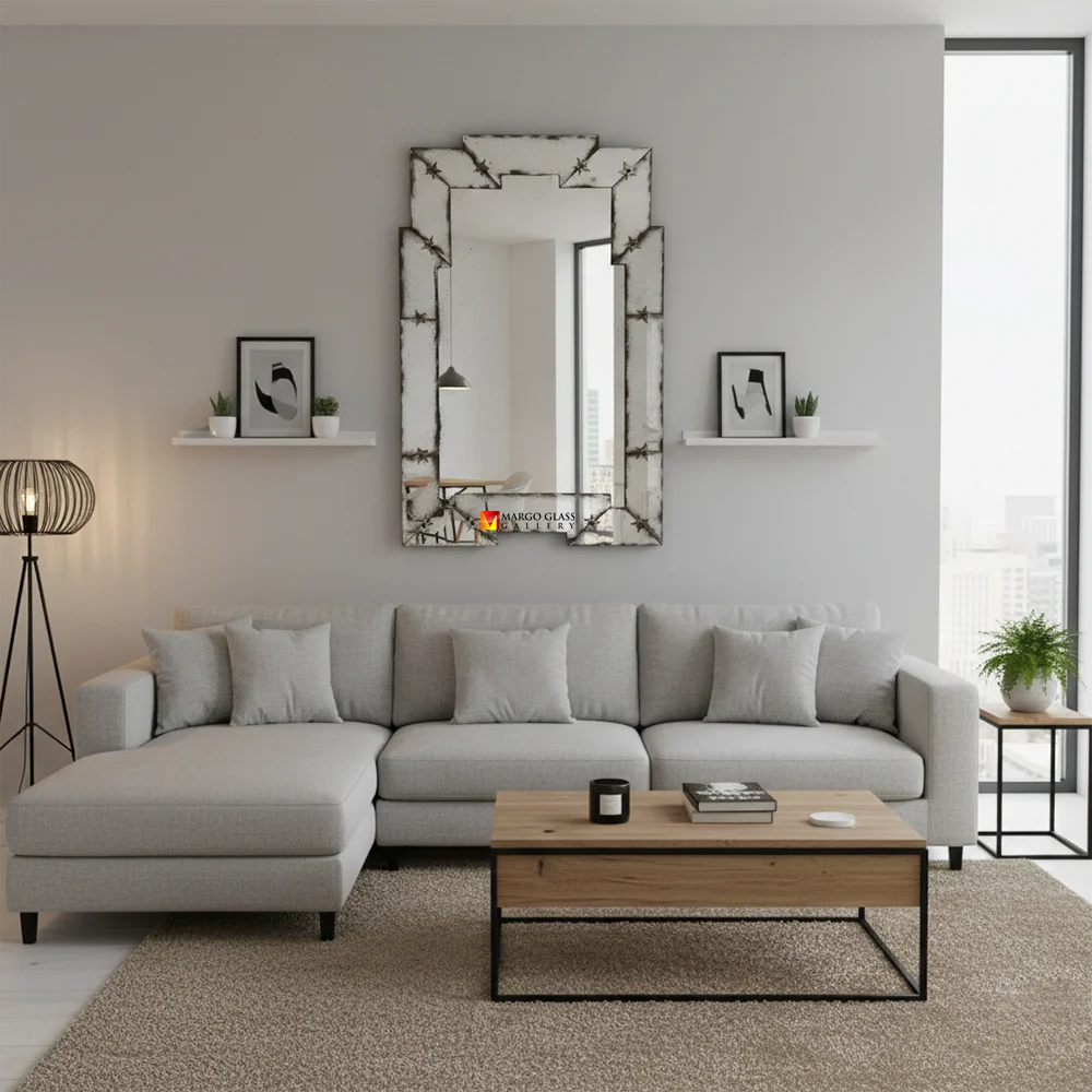 Large Silver Antique Wall Mirror MG 014517
