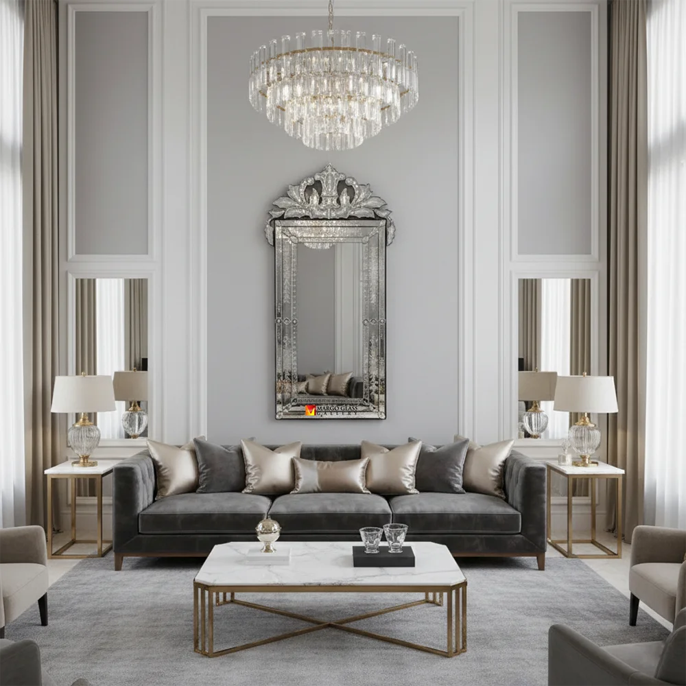 Decorative Venetian Mirror for High Ceiling Living Room Add Height Balance Instantly! Venetian Mirror Large Rectangle MG 080055