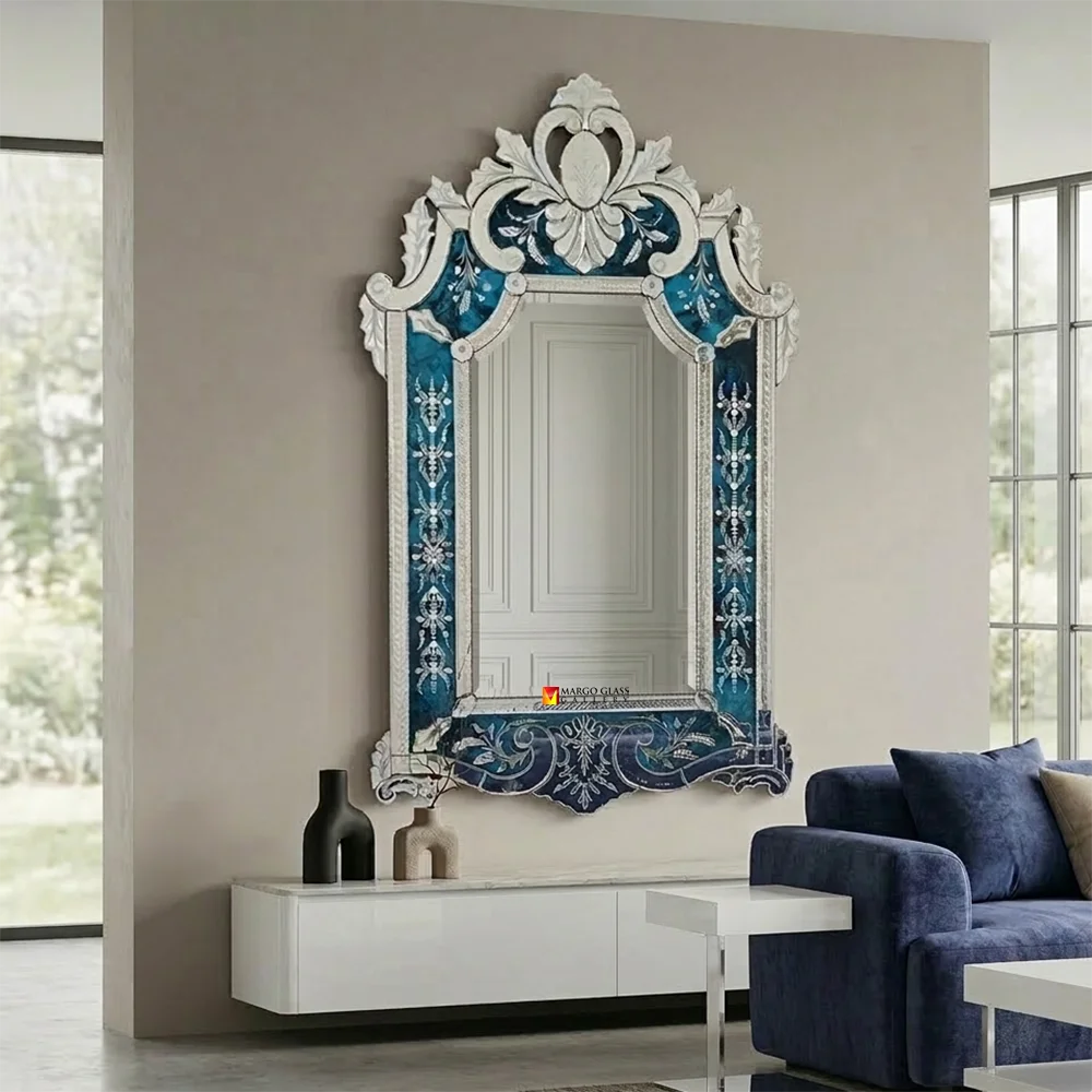 Blue Venetian Mirror, The Perfect Accent for Mediterranean Coastal Living! Blue Venetian Mirror Luxury MG 080147