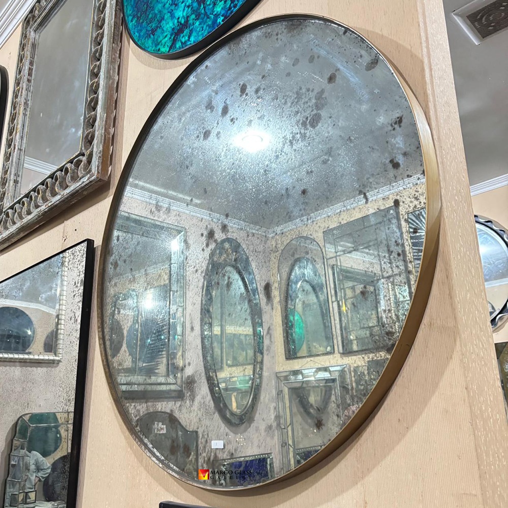 Antique Round Mirror Gold Beaded MG 014510

