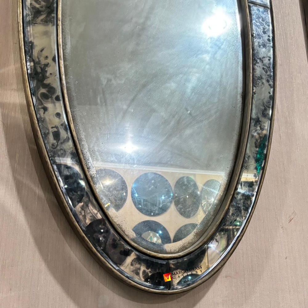 Long Oval Antique Brass Frame Mirror MG 014479
