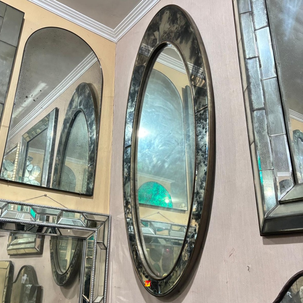 Long Oval Antique Brass Frame Mirror MG 014479
