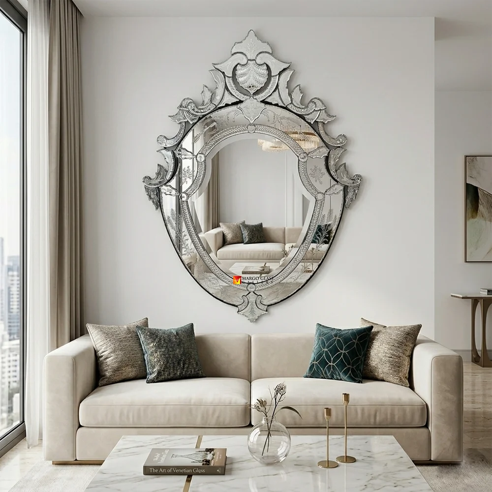 Carved Venetian Mirror Self-Appreciation and Narcissism, What Do You Really See? Venetian Mirror Vedette Oval MG 001130