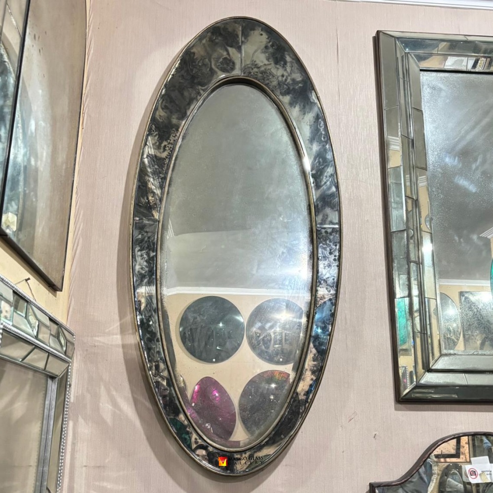 Long Oval Antique Brass Frame Mirror MG 014479