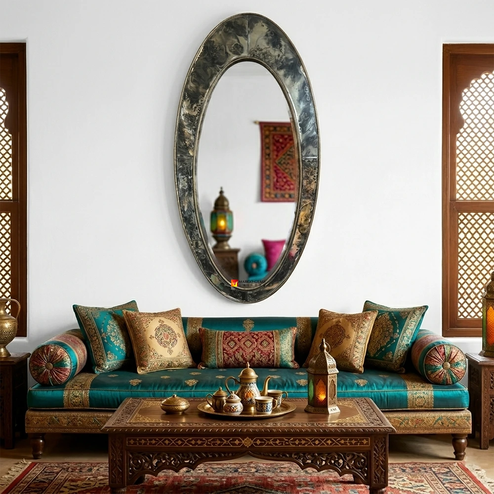 Long Oval Antique Brass Frame Mirror MG 014479

