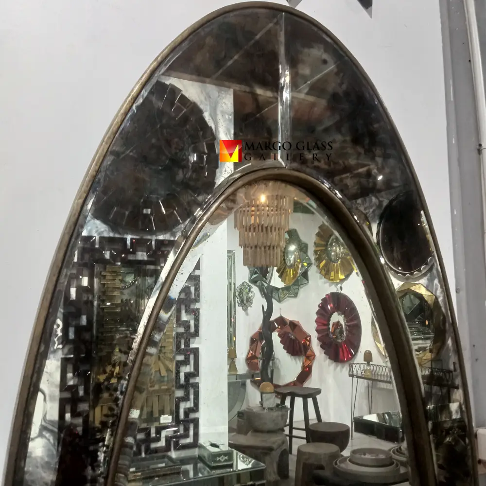Long Oval Antique Brass Frame Mirror MG 014479