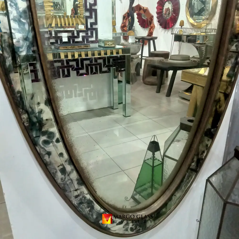 Long Oval Antique Brass Frame Mirror MG 014479