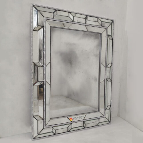 Rectangle Antique Wall Mirror With Silver Beaded MG 014555